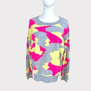 Pure Amici NWT women’s Cashmere pink‎ Camo Print Sweater Top Luxury Brand Size L